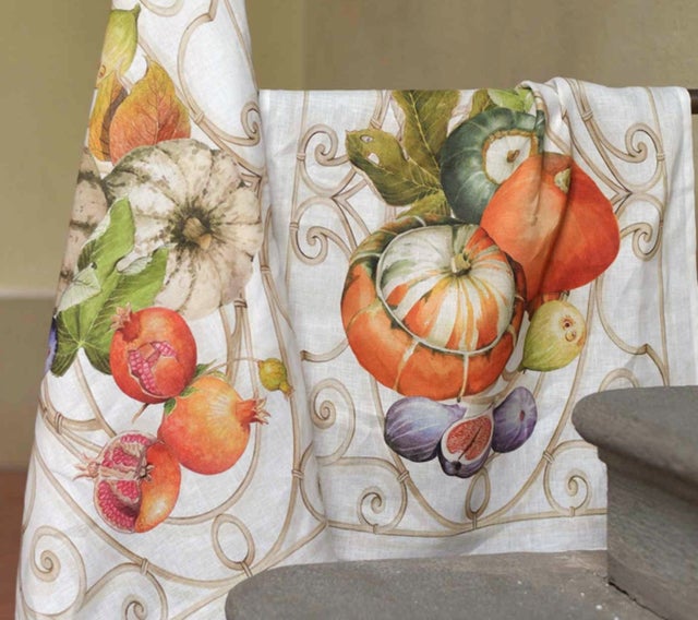 Rustic kitchen towels Pumpkin & Cabbage (set of 2) - LINOROOM 100% LINEN  TEXTILES