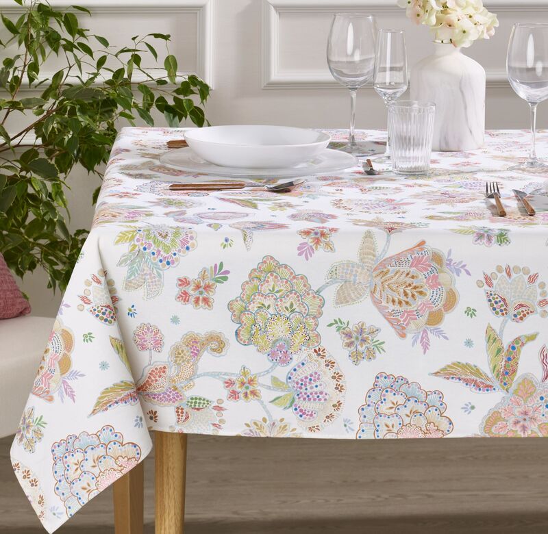 PERSE COLORE ALLOVER Acrylic Cotton Coated Tablecloths - French Oilcloth Spill Proof Easy Wipe Off Fabric - Round Rectangle Table Covers - Indoor Outdoor Party Table Decor