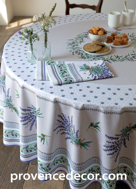 PROVENCE LAVENDER GRAY Printed Cotton Tablecloths - French Country Provence Lavender Bouquet Table Cover- Elegant Home Decoration Gifts
