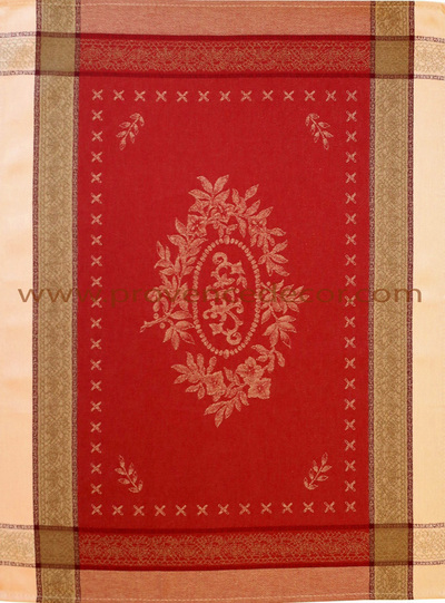 Olive Red French Cotton Jacquard Dish Towel by l'Ensoleillade