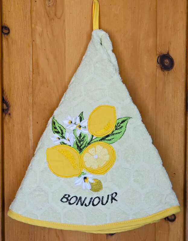 LEMON LIGHT GREEN Round Hand Towel - High quality super soft and absorbent thick cotton fabric - Decorative Kitchen Bathroom Towels - Provence Lemon Fruit Garden Lovers - French Country Home Decor