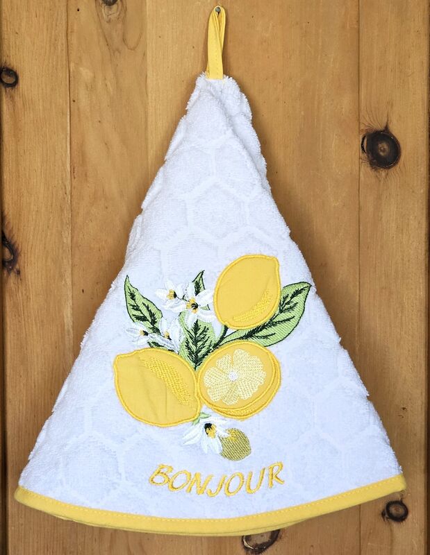 LEMON WHITE Round Hand Towel - High quality super soft and absorbent thick cotton fabric - Decorative Kitchen Bathroom Towels - Provence Lemon Fruit Garden Lovers - French Country Home Decor