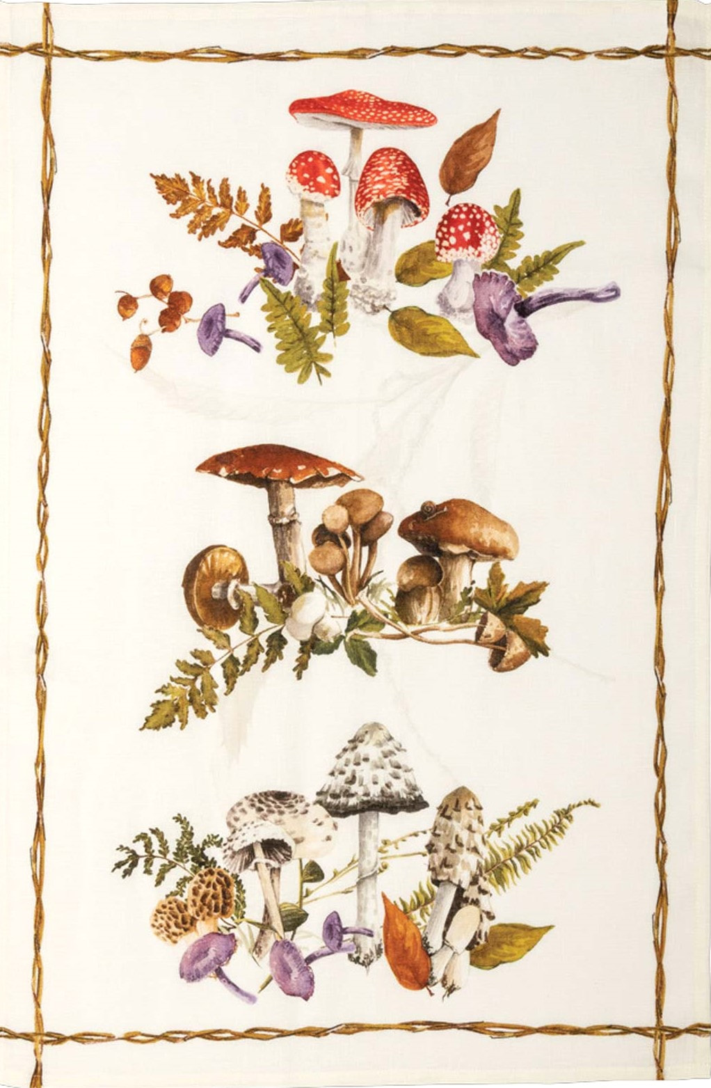 Embroidered Wildflower and Mushroom Kitchen Towel